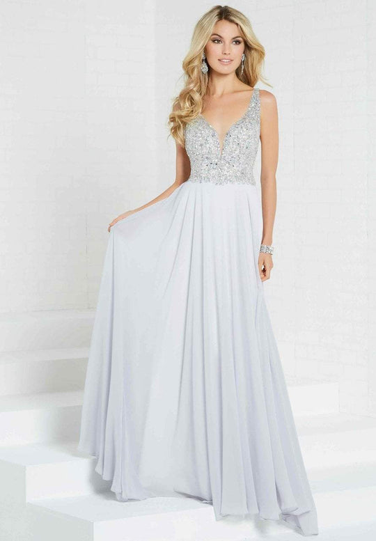 Tiffany Homecoming - 16265 Bejeweled Bodice Chiffon A-Line Gown In Silver