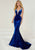 Tiffany Homecoming - 16268 Plunging V-Neck Illusion Cutout Velvet Gown In Blue