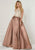 Tiffany Homecoming - 16269 Beaded High Halter Mikado Ballgown In Brown and Neutral