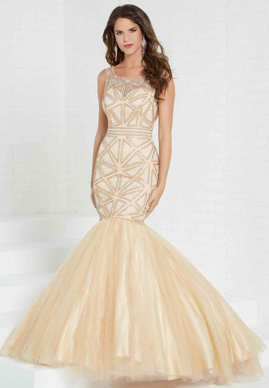 Tiffany Homecoming - 16271 Geometric Embellished Sleeveless Mermaid Gown In Neutral