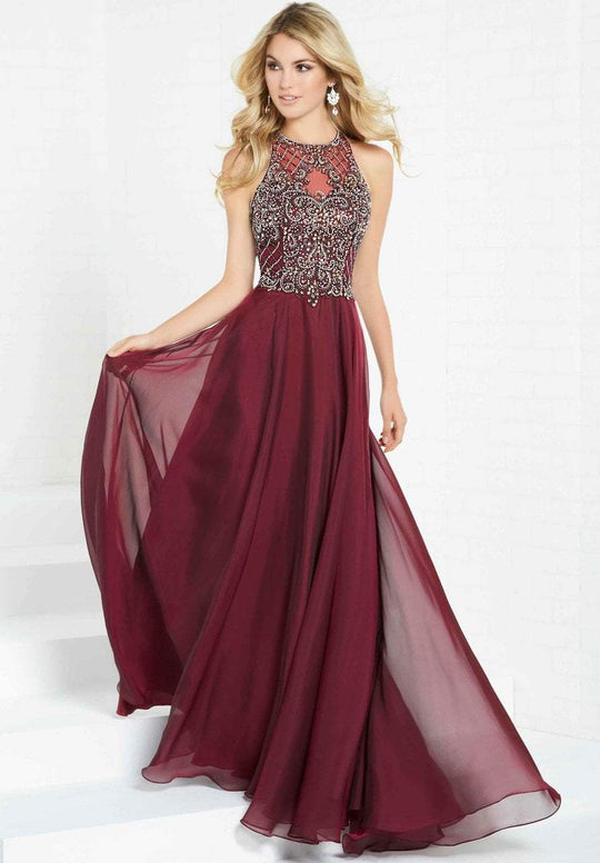 Tiffany Homecoming - 16279 Illusion Beaded Iridescent Chiffon Gown In Red
