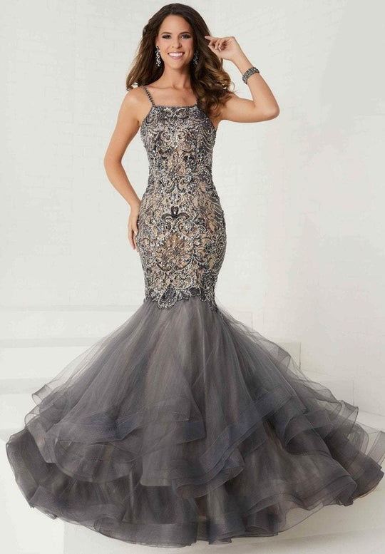 Tiffany Homecoming - 16280 Embellished Halter Mermaid Dress In Gray and Neutral