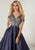 Tiffany Homecoming - 16283 Beaded V-neck Shimmer Satin A-line Gown In Blue