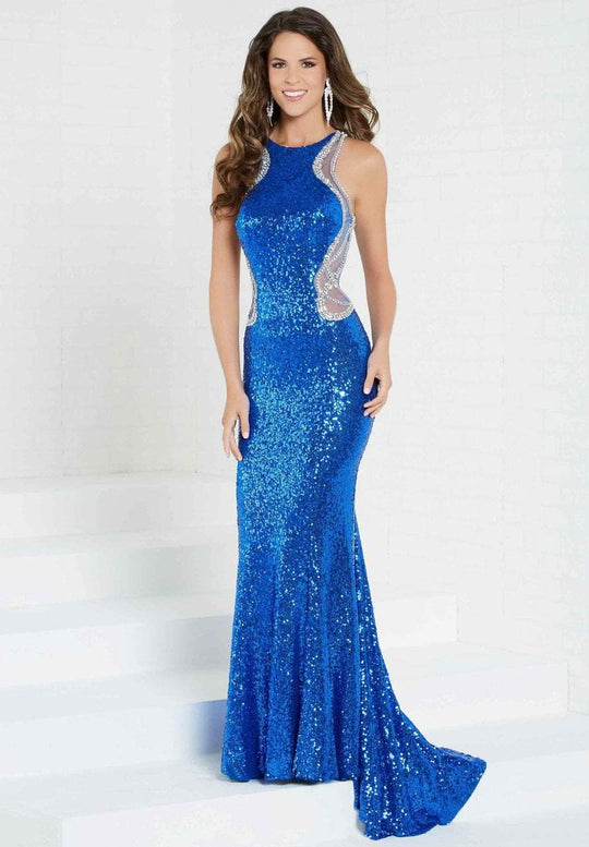 Tiffany Homecoming - 16284 Contoured Illusion Panel Mermaid Gown In Blue