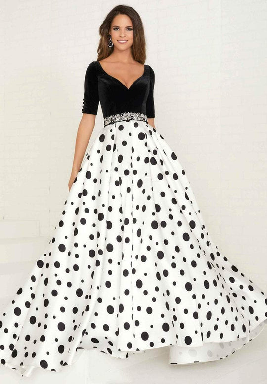 Tiffany Homecoming - 16287 Beaded Velvet/Mikado A-line Dress In Black and Print