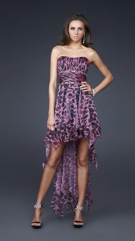 La Femme - Animal Printed Strapless High Low Dress 16293 In Pink and Black