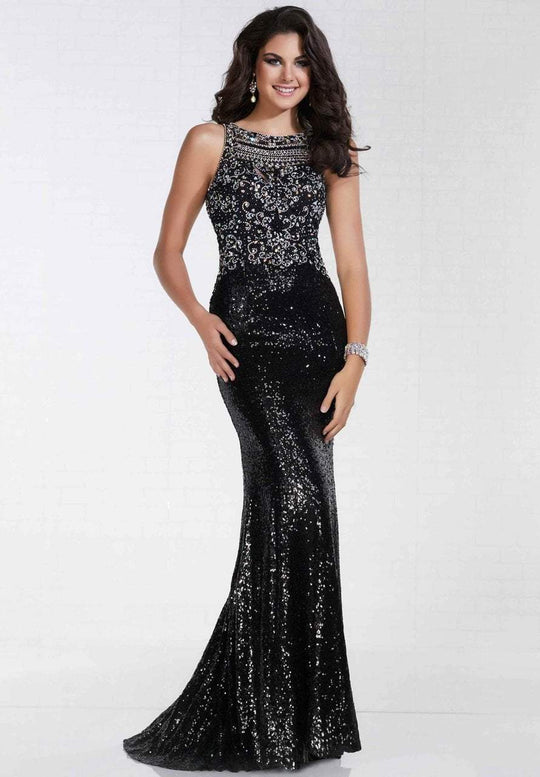 Tiffany Homecoming - 16298 Sequined Halter Neck Sheath Dress In Black