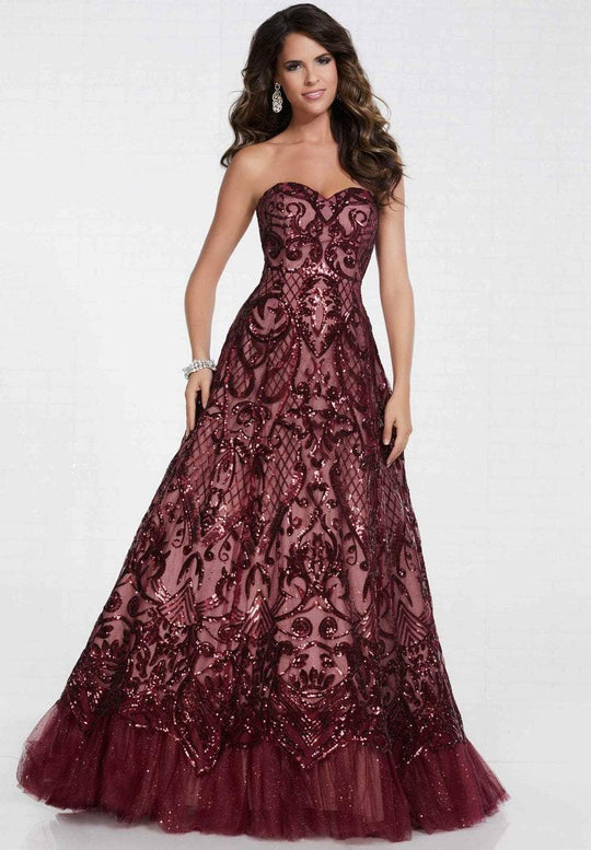 Tiffany Homecoming - 16299 Floral Sequined Tulle Ruffled A-line Dress In Red