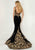 Tiffany Homecoming - 16301 Metallic Embroidered Deep V-neck Mermaid Dress In Black and Gold