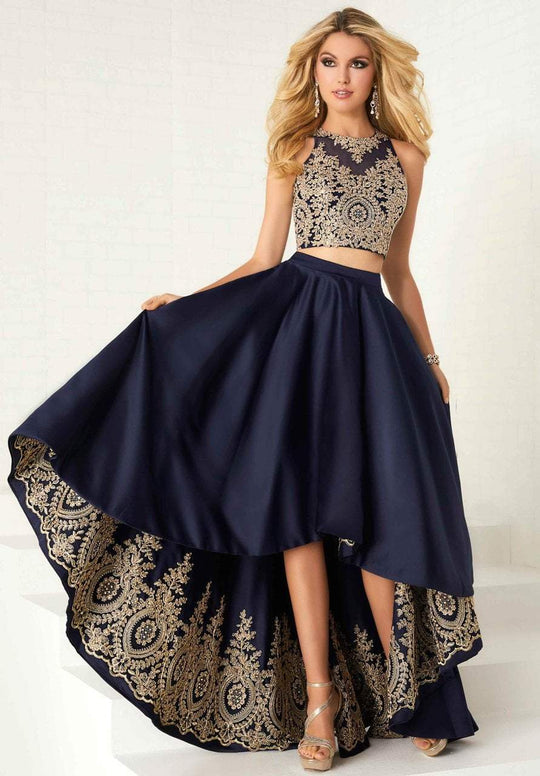 Tiffany Homecoming - 16305 Two Piece Gilded High Low A-line Dress In Blue and Gold