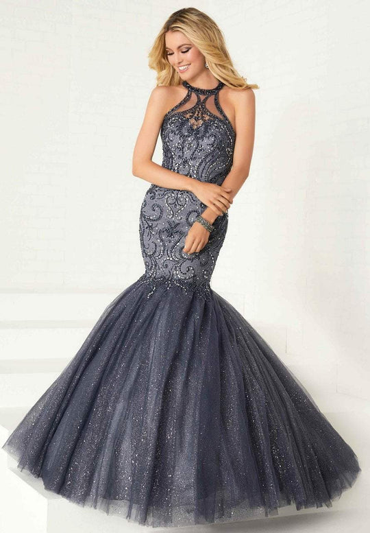 Tiffany Homecoming - 16307 Crystal Accented Sparkle Tulle Mermaid Dress In Gray