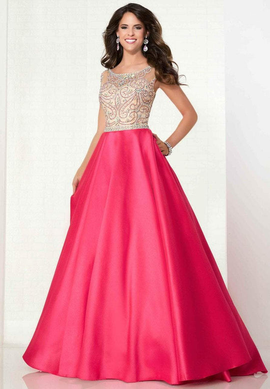 Tiffany Homecoming - 16308 Embellished Illusion Bateau Mikado Ballgown In Neutral and Pink