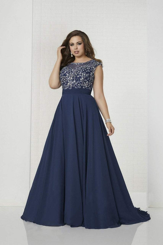Tiffany Homecoming - 16319 Rhinestone Embellished A-line Gown In Blue