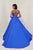 Tiffany Designs - 16328 Plunging V-Neck Gown with Overskirt In Blue