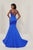 Tiffany Designs - 16328 Plunging V-Neck Gown with Overskirt In Blue