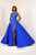Tiffany Designs - 16328 Plunging V-Neck Gown with Overskirt In Blue