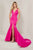 Tiffany Designs - 16328 Plunging V-Neck Gown with Overskirt In Pink