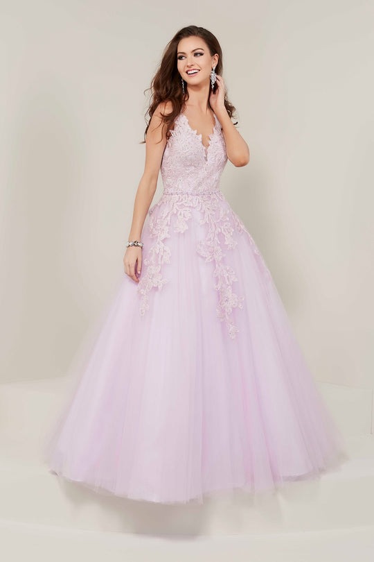 Tiffany Designs - 16332 Floral Plunging V-Neck Ballgown In Purple