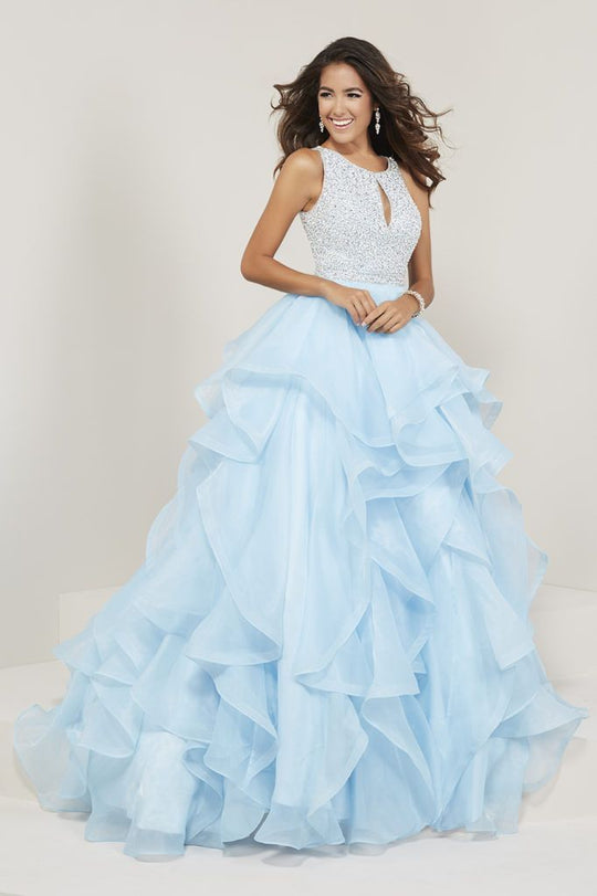 Tiffany Designs - 16338 Beaded Bodice Keyhole Cutout Organza Ballgown In Blue