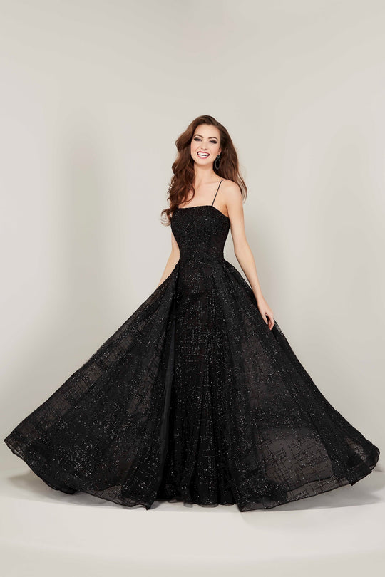 Tiffany Designs - 16339 Strapless Evening Gown with Overlay In Black