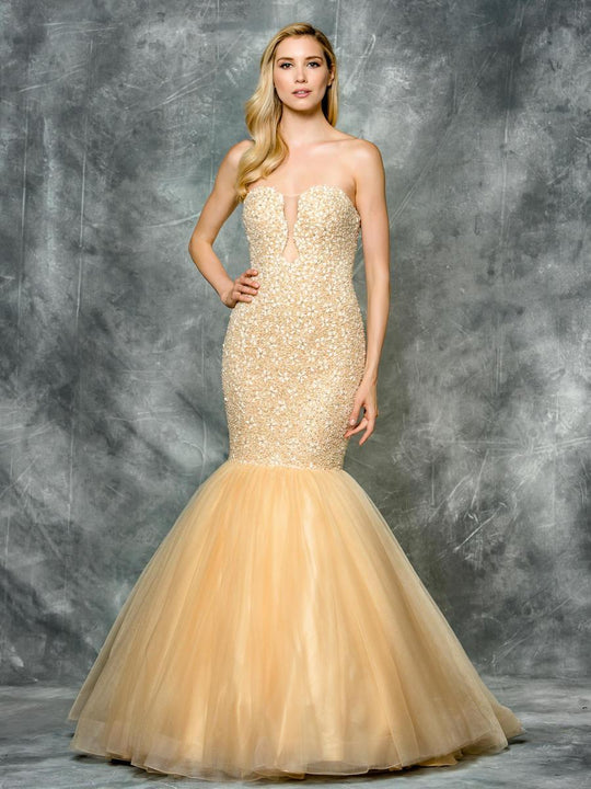 Colors Dress - 1633 Beaded Sweetheart Mermaid Dress in Neutral
