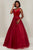 Tiffany Designs - 16342 Plunging V-Neck Floral Ballgown In Red