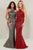 Tiffany Designs - 16344 Beaded Halter Sheath Evening Gown In Gray and Red
