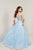 Tiffany Designs - 16346 Floral Embroidered V-neck A-line Dress In Blue