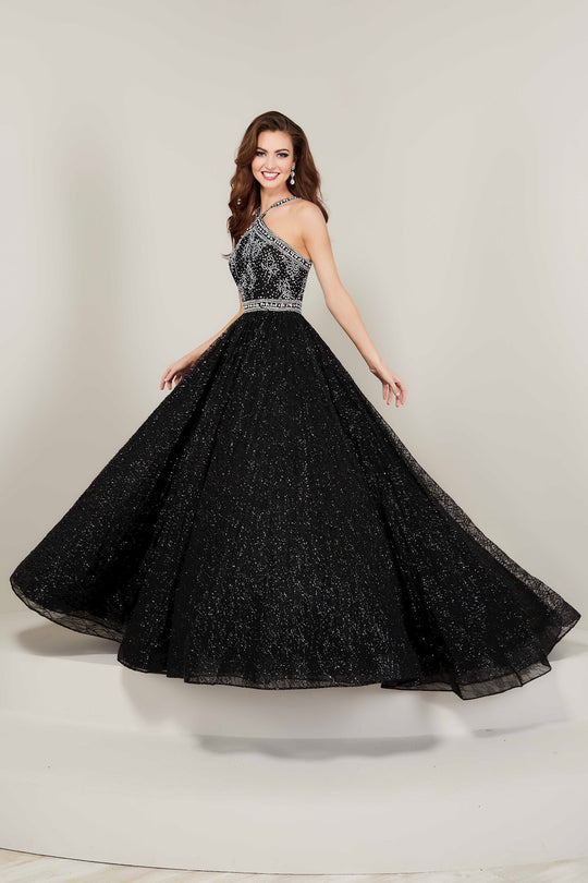 Tiffany Designs - 16352 Halter Rhinestone Ornate A-Line Gown In Black