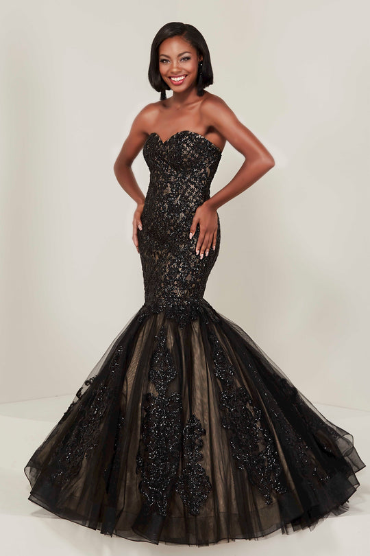 Tiffany Designs - 16356 Sequined Lace Tulle Mermaid Dress In Black and Neutral