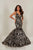 Tiffany Designs - 16361 Sequined Motif Plunging Trumpet Gown In Black and Gold