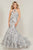 Tiffany Designs - 16366 Floral Sequined Illusion Halter Mermaid Gown In Silver