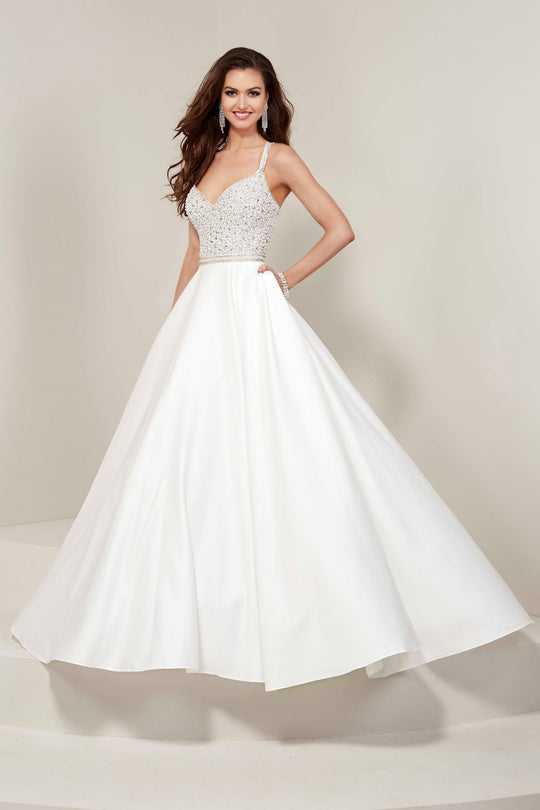 Tiffany Designs - 16367 Beaded Bodice Crisscross Back Gown In White