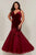 Tiffany Designs - 16374 Floral Applique Velvet Tulle Mermaid Dress In Red