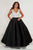 Tiffany Designs - 16375 Bedazzled Plunging V-neck Satin A-line Dress In White and Black