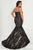 Tiffany Designs - 16377 Bateau Sparkle Jersey Mermaid Dress In Black and Gold
