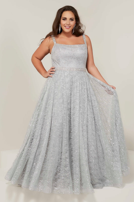 Tiffany Designs - 16381 Beaded Sparkle Tulle A-line Dress In Silver