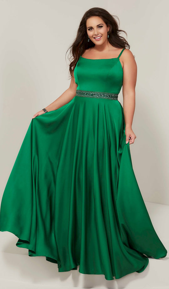 Tiffany Designs - 16383 Beaded Scoop Crepe A-line Dress In Green