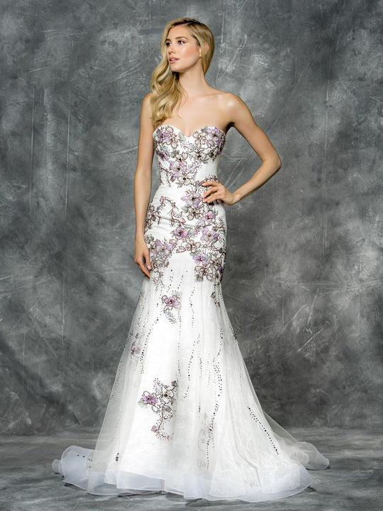 Colors Dress - 1638 Strapless Mesh Mermaid Evening Gown in Purple and Multi-Color