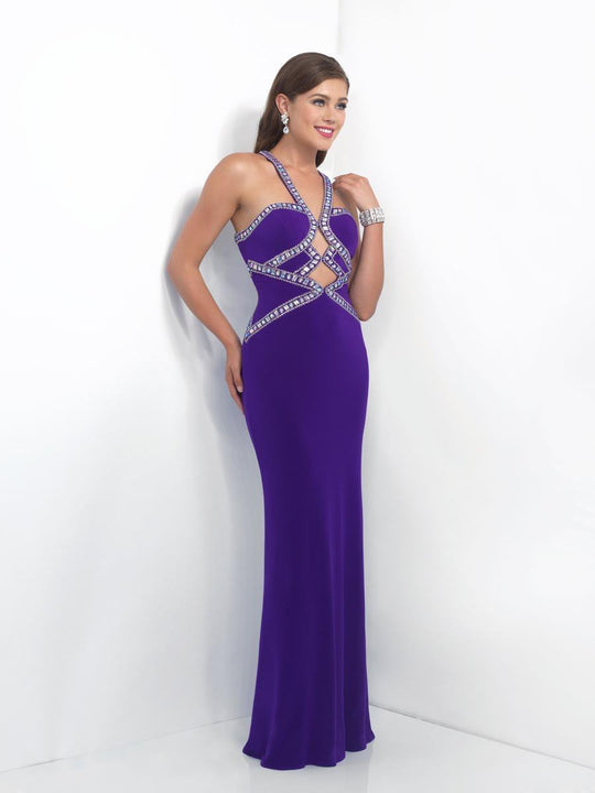 Intrigue - Halter Neckline Crystal Embellished Gown 163 In Purple