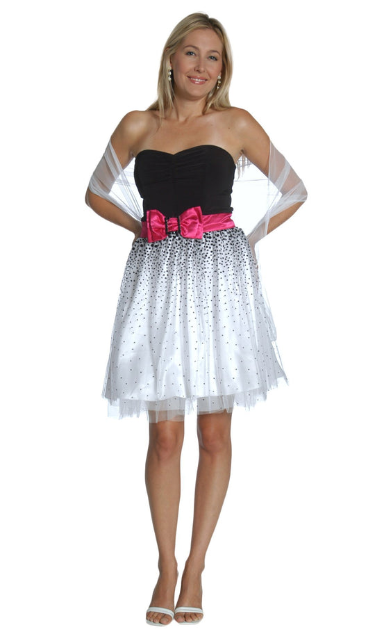 Eureka Fashion - 1640 Strapless Sweetheart Dotted Tulle A-line Dress In Black and Pink