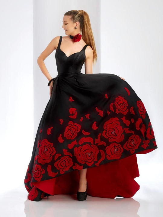 Clarisse - 4943 Rose Appliqued Sweetheart Gown in Black and Red