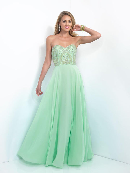 Intrigue - Strapless Crystal Embellished A-line  Dress 164 In Green