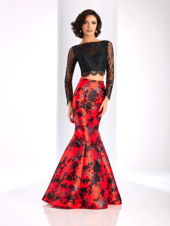 Clarisse - 4808 Two Piece Long Sleeves Floral Mermaid Gown in Red and Black
