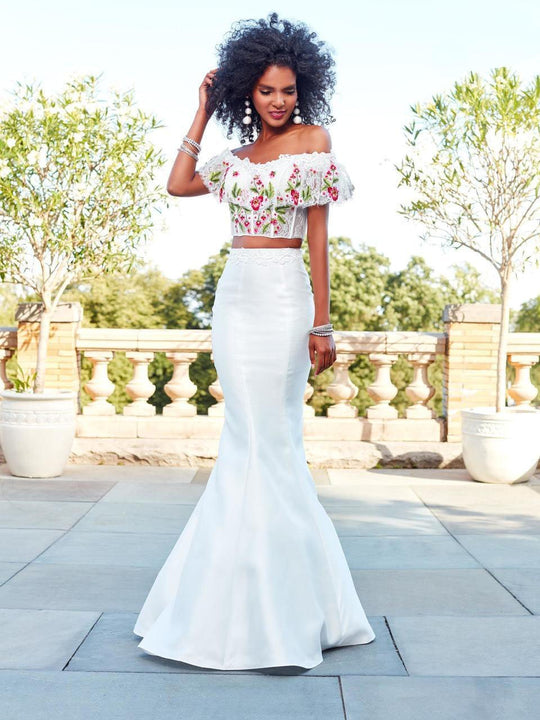 Clarisse - 4955 Two Piece Multi-Color Embroidered Mermaid Dress in White and Multi-Color