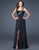 La Femme - Glittering Asymmetrical Strap Sweetheart Long Gown 16582 In Black