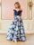 Clarisse - 4966 Off-Shoulder Plunging Floral Gown in Blue and Print
