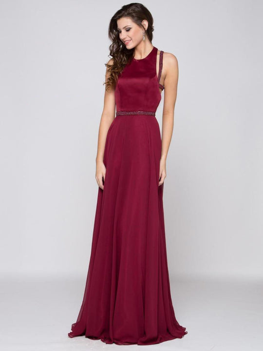 Colors Dress - 1662 Beaded Sleeveless Halter Long Dress in Red