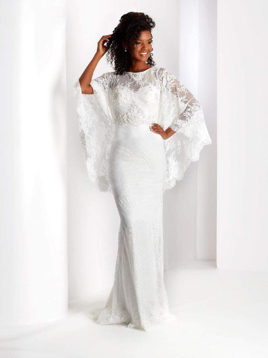 Clarisse - 4967 Lace Cape Sleeves Gown in White