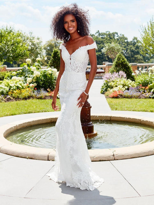 Clarisse - 4969 Off Shoulder Appliqued Corset Gown in White